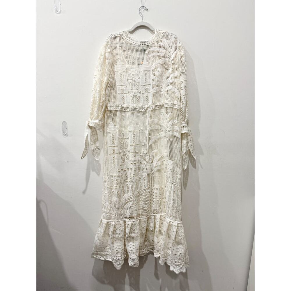 NWT Farm Rio Morada Boa Guipure Lace Crochet Maxi Dress with Slip Off-White XL - Picture 3 of 7